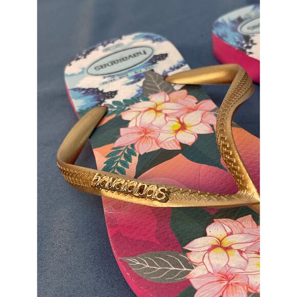 Havaianas Flower Print Flip Flops Color Pink Size 8 - Picture 7 of 12